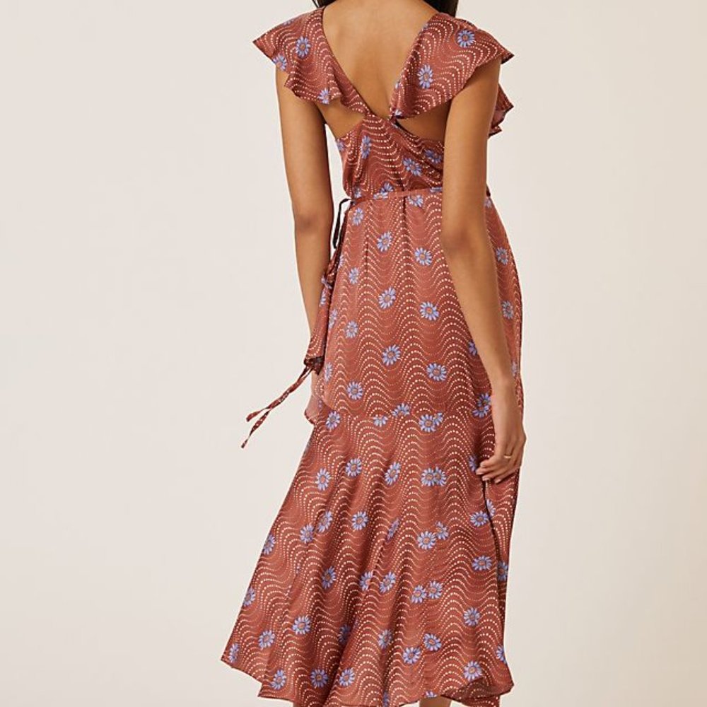 Anthropologie Ruffle-Sleeve Printed-Wrap Maxi Dress - Picture 7 of 9